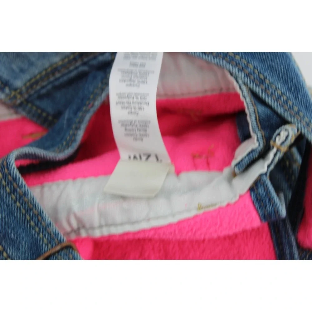 Oshkosh Girls 12 Month Blue Denim Overalls Fleece Lined Pink Bibs